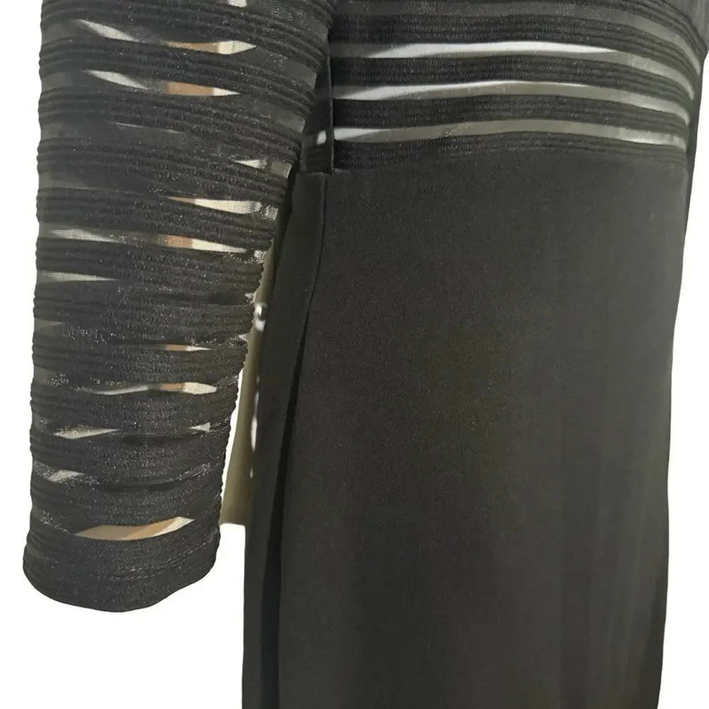 Lulus Perfect Mesh Black Bodycon Stretch Mini Dress 3/4 Sleeve Party LBD sz M